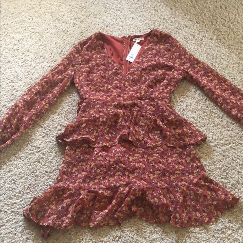 Burnt orange floral ruffle dress